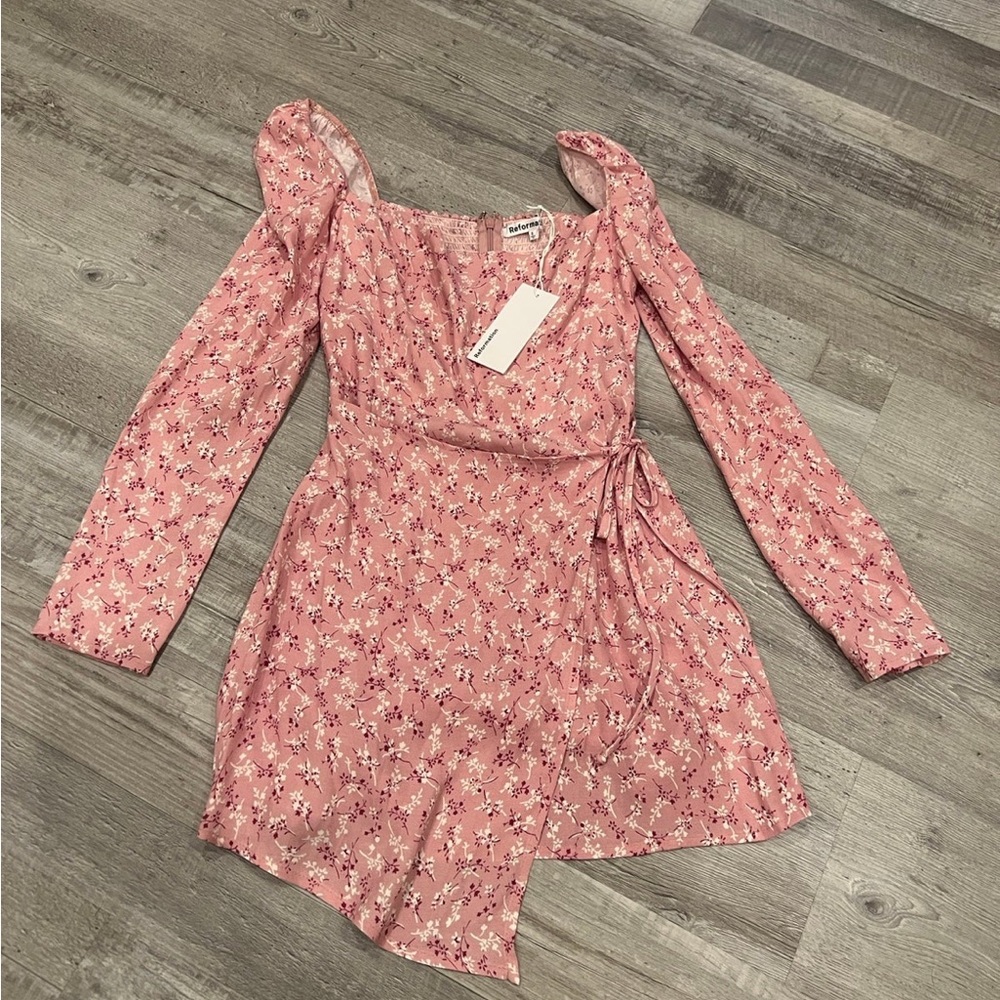 Reformation Pink Floral Long Sleeve Dress